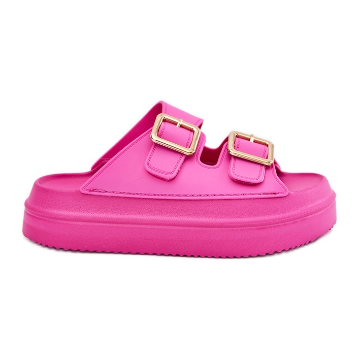 Inna Women's flip flops on the platform with golden buckles fuchsia pink
