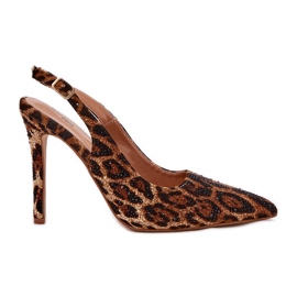 Inna Decorated sandals on a high heel leopard print brown Inna Decorated sandals on a high heel leopard print brown