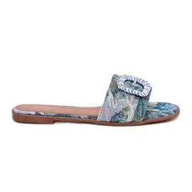 Inna Flat women's flip flops with a decorative blue buckle
