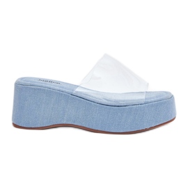 Inna Women's flip flops with a transparent belt on wedge. blue