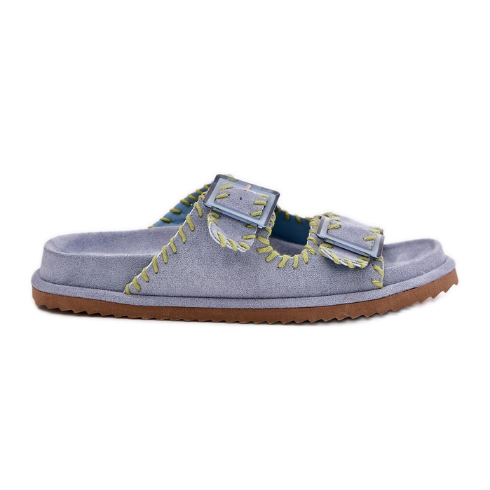 Inna Women's flip flops with buckles and decorative blue hem