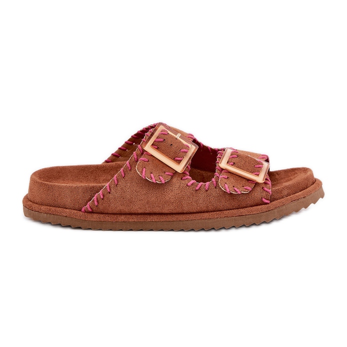Inna Women's flip flops with buckles and decorative Camel brown