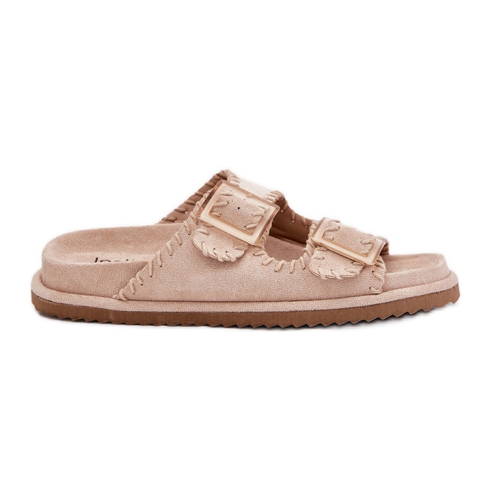 Inna Women's flip flops with buckles and decorative beige hem Inna Women's flip flops with buckles and decorative beige hem