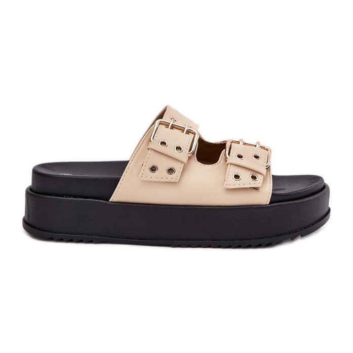 Inna Women's flip flops with buckles on the platform beige Inna Women's flip flops with buckles on the platform beige