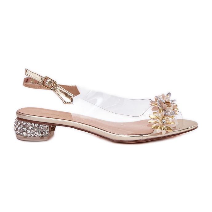 S.Barski Transparent low-heeled sandals with MR51-709 decoration golden