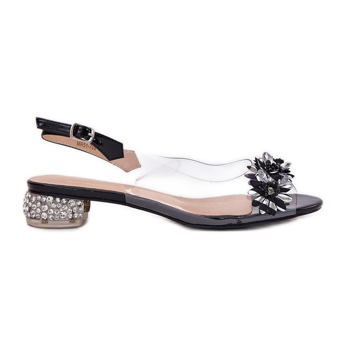S.Barski Transparent low-heeled sandals with MR51-709 Black decoration