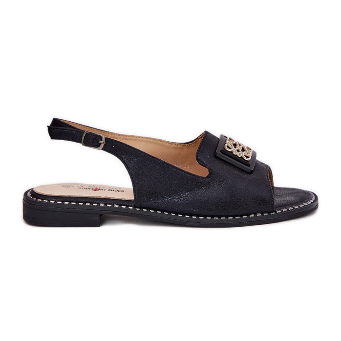 S.Barski Elegant women's flat sandals with an ornament of S. Barski KV51-082 Black