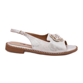 S.Barski Flat-heeled women's sandals with a decorative detail S. Barski KV51-080 silver S.Barski Flat-heeled women's sandals with a decorative detail S. Barski KV51-080 silver