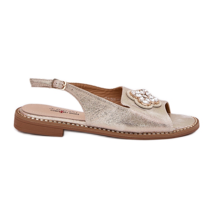 S.Barski Flat-heeled women's sandals with a decorative detail S. Barski KV51-080 PLN golden