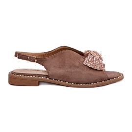 S.Barski Women's sandals with flat-heeled bow s. Barski KV51-014 dark beige
