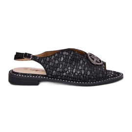 S.Barski Flat-heeled leather sandals with an ornament of S. Barski KV51-094 Black