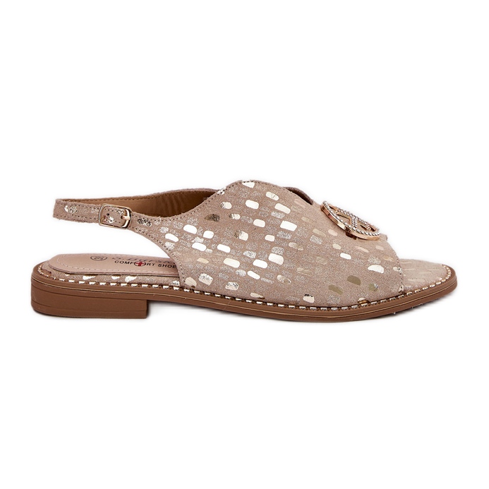 S.Barski Flat-heeled leather sandals with an ornament of S. Barski KV51-094 PLN golden