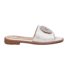 S.Barski Flat-heeled women's flip flops with an ornament S. Barski KV51-013 silver
