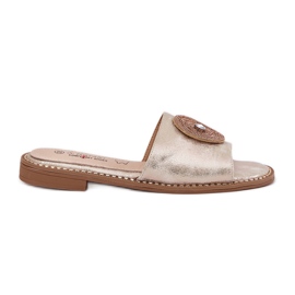 S.Barski Flat-heeled women's flip flops with an ornament of S. Barski KV51-013 zloty golden S.Barski Flat-heeled women's flip flops with an ornament of S. Barski KV51-013 zloty golden