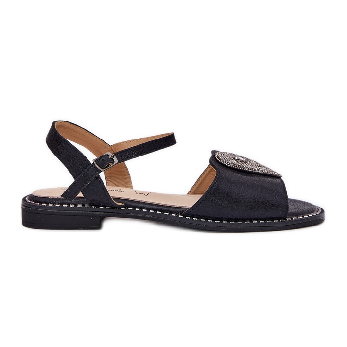 S.Barski Women's flat-heeled sandals with an ornament S. Barski KV51-098 Black