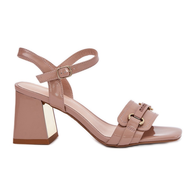 EVento Leather varnished women's sandals on the post beige EVento Leather varnished women's sandals on the post beige
