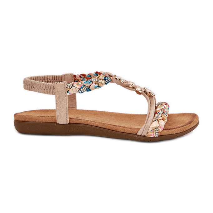 EVento Women's sandals with pins and woven stripes beige