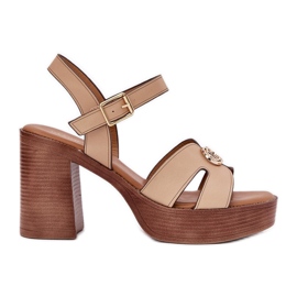 EVento Women's sandals on the post with a golden decoration beige