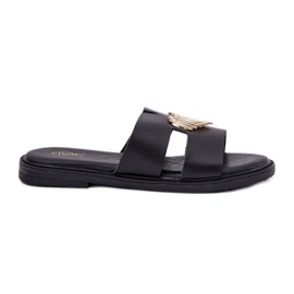EVento Flat -heeled women's flip flops with a golden decoration black EVento Flat -heeled women's flip flops with a golden decoration black