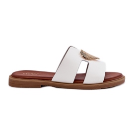EVento Flat -heeled women's flip flops with a golden decoration white