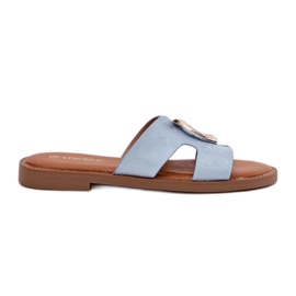 Vinceza Flat -heeled women's flip flops with a Vincez decoration 17381 blue Vinceza Flat -heeled women's flip flops with a Vincez decoration 17381 blue