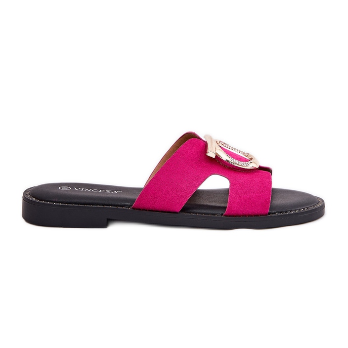 Vinceza Flat -heeled women's flip flops with a Vincez decoration 17381 fuchsia pink