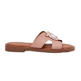 Flat -heeled women's flip flops with a Vinceza 17381 beige