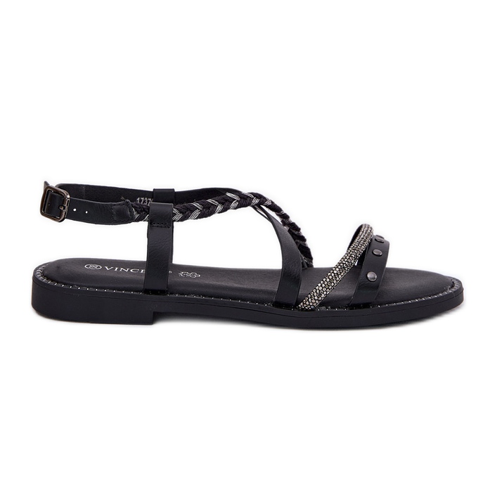 Flat sandals with decorative Vinceza 17379 Black stripes Flat sandals with decorative Vinceza 17379 Black stripes
