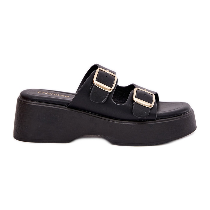 Inna Women's flip flops on wedge and platform with black buckles