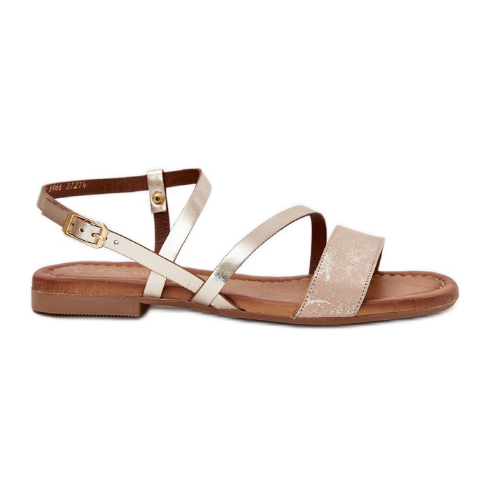 Maciejka flat-heeled women's leather sandals 06966-25 PLN golden