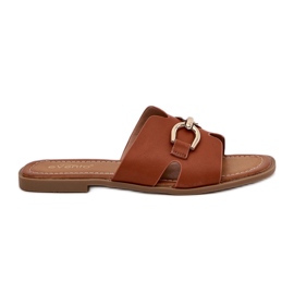 EVento Women's flat flip flops with a decorative Camel detail brown