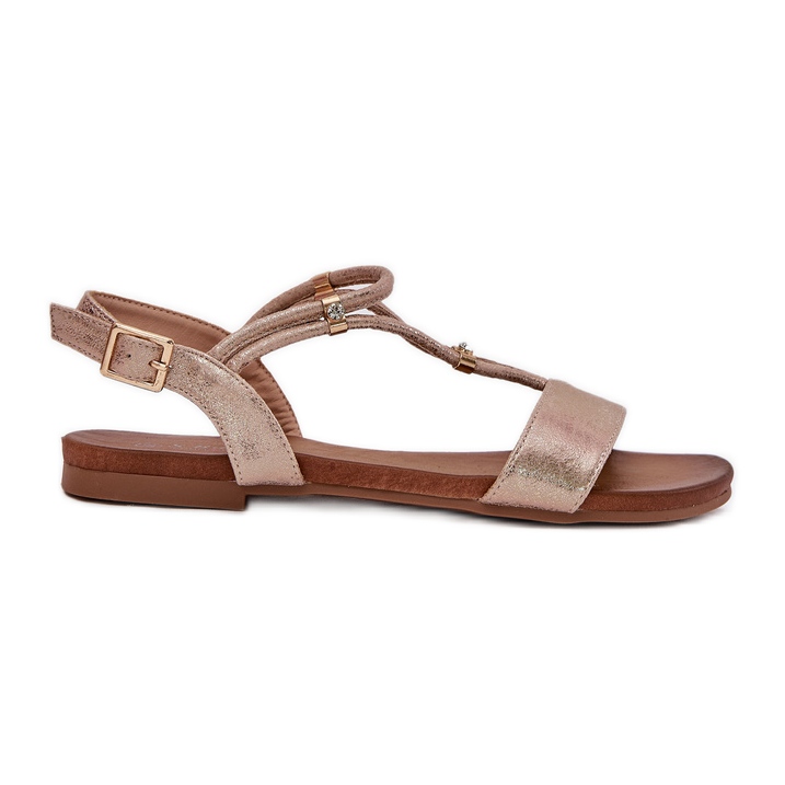 S.Barski Women's flat sandals with stripes S. Barski KV51-120 pink gold golden S.Barski Women's flat sandals with stripes S. Barski KV51-120 pink gold golden