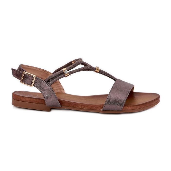 S.Barski Women's flat sandals with S. Barski KV51-120 graphite stripes silver