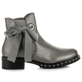 Ideal Shoes Silver Chelsea Boots With A Bow grey