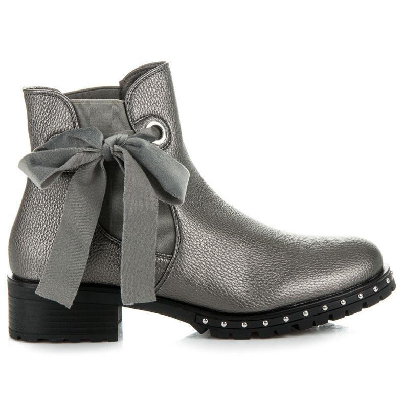 Ideal Shoes Silver Chelsea Boots With A Bow grey