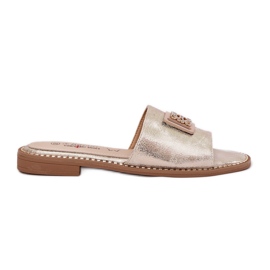 S.Barski Women's flat-heeled flip-flops with an ornament S. Barski KV51-089 gold golden