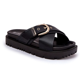 Women's flip flops on the platform with black buckle Women's flip flops on the platform with black buckle
