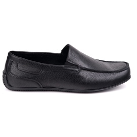 Polbut Men's leather moccasins 2105 Black Fat Pea