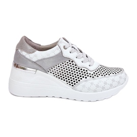 Leather openwork sports shoes sneakers on wedge s.barski LR51-641 white