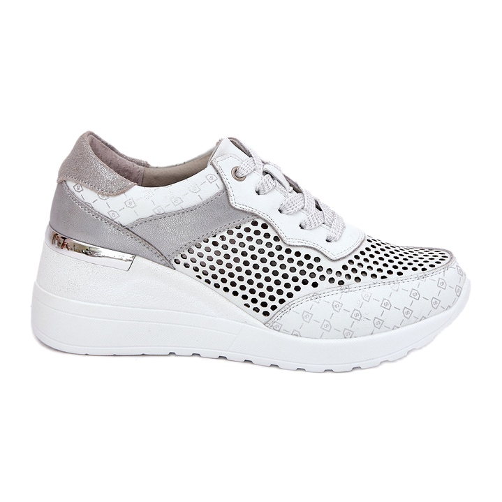 Leather openwork sports shoes sneakers on wedge s.barski LR51-641 white