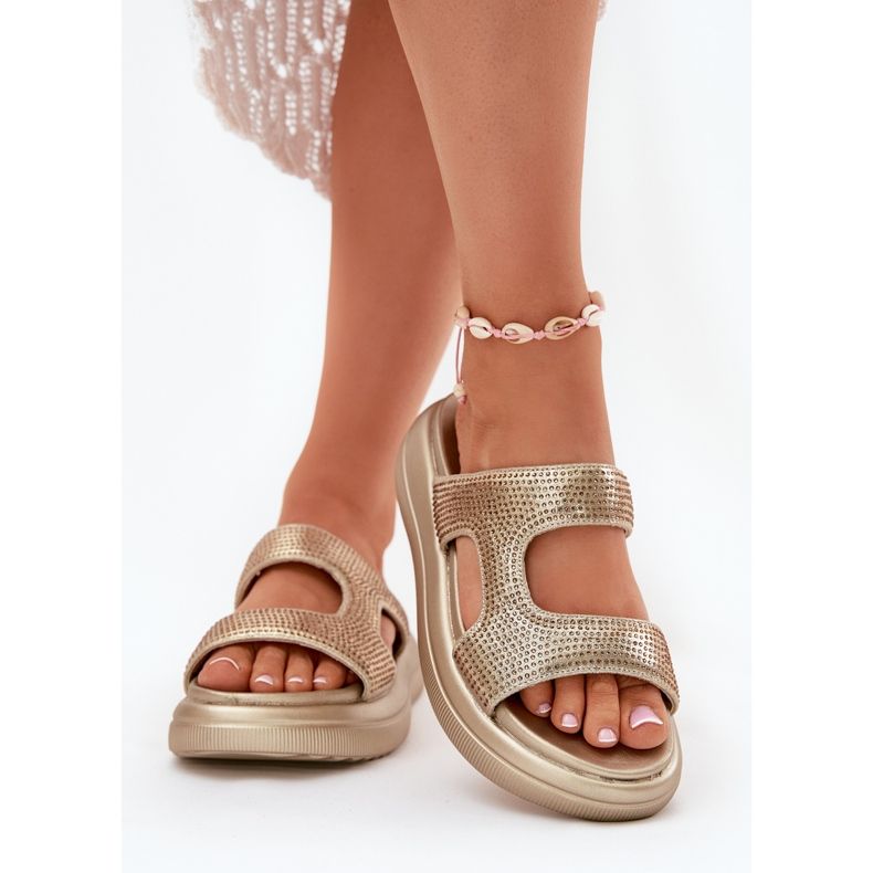 Inna Decorated women's flip flops on the gold platform golden Inna Decorated women's flip flops on the gold platform golden