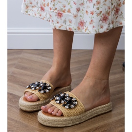 Beige espadrilles with black crystals