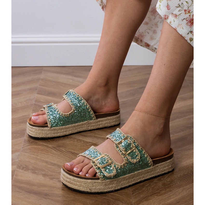 Green slippers espadrilles with buckles Green slippers espadrilles with buckles