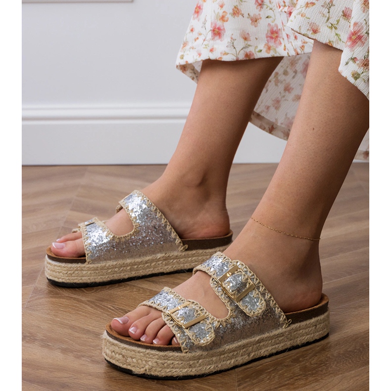 Silver glitter espadrilles with buckles