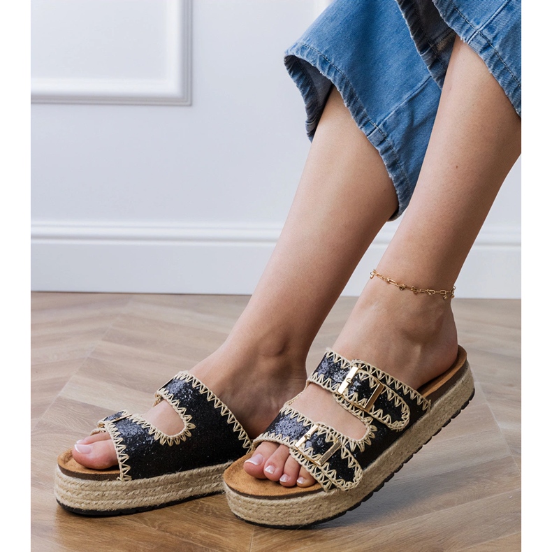 Black espadrilles glitter with buckles