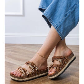 Brown ethnic flip flops with clamps on stripes Brown ethnic flip flops with clamps on stripes