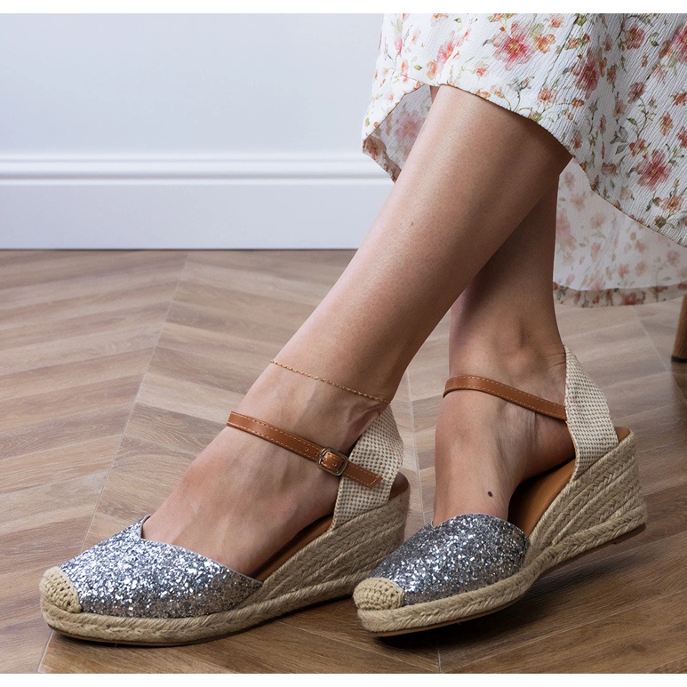 Silver brocade sandals on wedge Silver brocade sandals on wedge