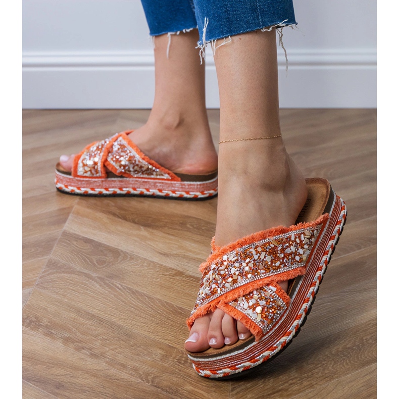 Orange flip flops with stripes