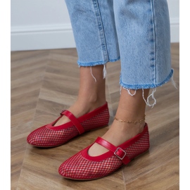 Red mesh ballerinas with a buckle