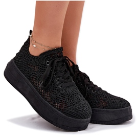 Women's sneakers on the platform with a crochet upper black upper